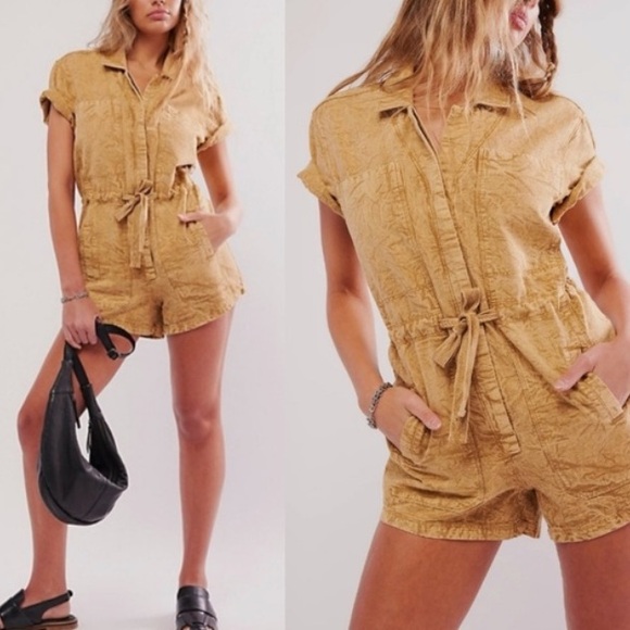 NWOT FREE PEOPLE Rhodes Chino Romper in Neutral size Large - Picture 4 of 7
